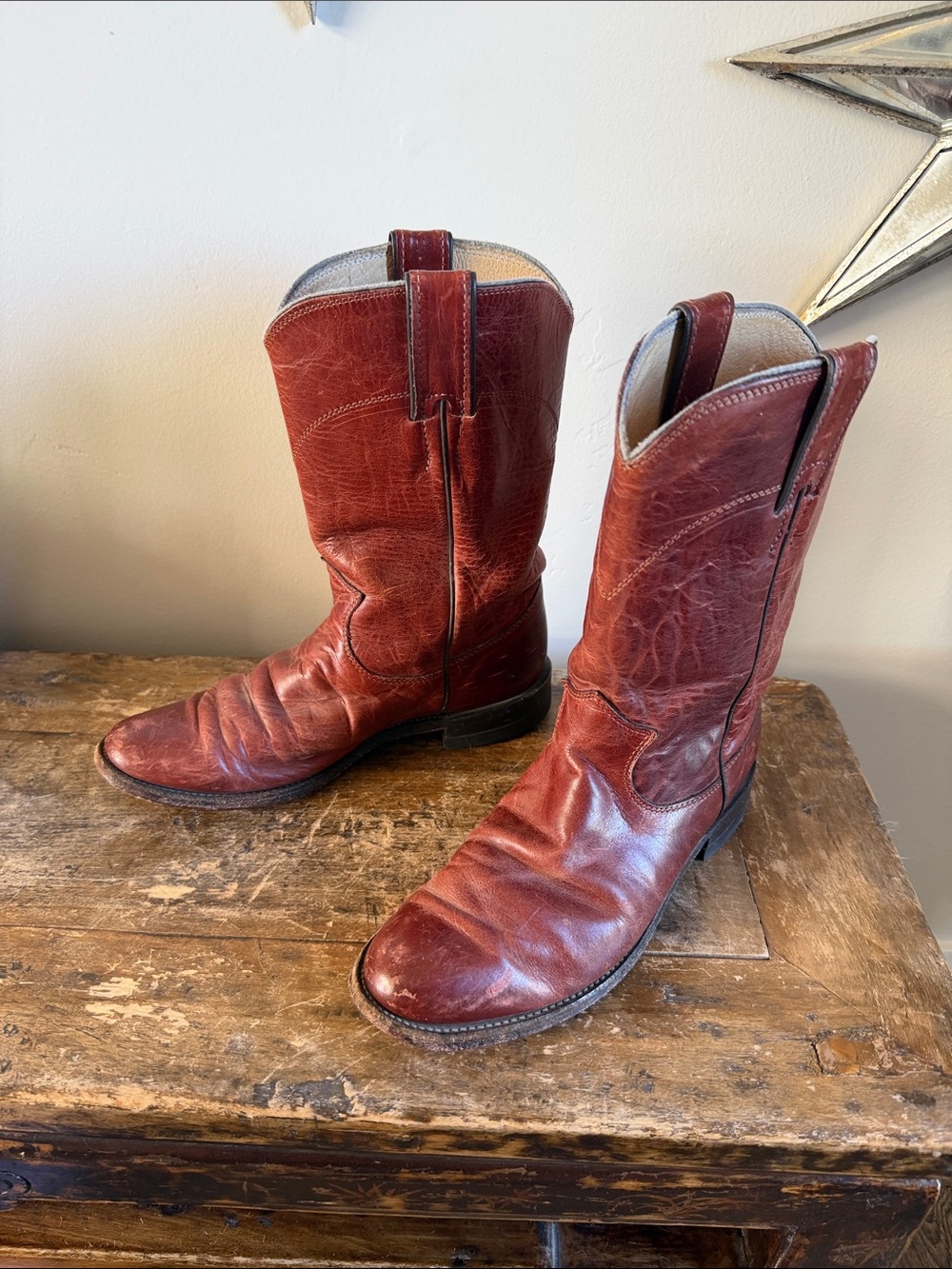 Justin Boots Womens Distressed Cognac Leather Western Boots Size 6 B